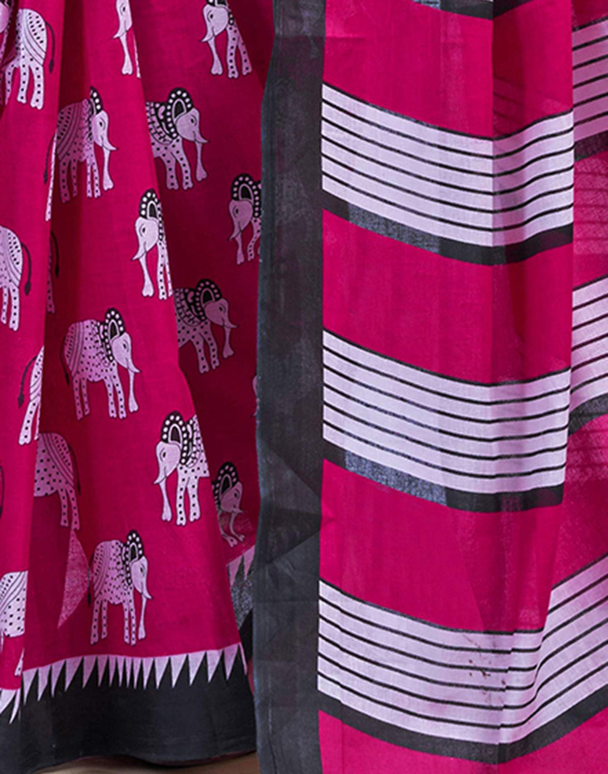 Pink Cotton Printed Saree