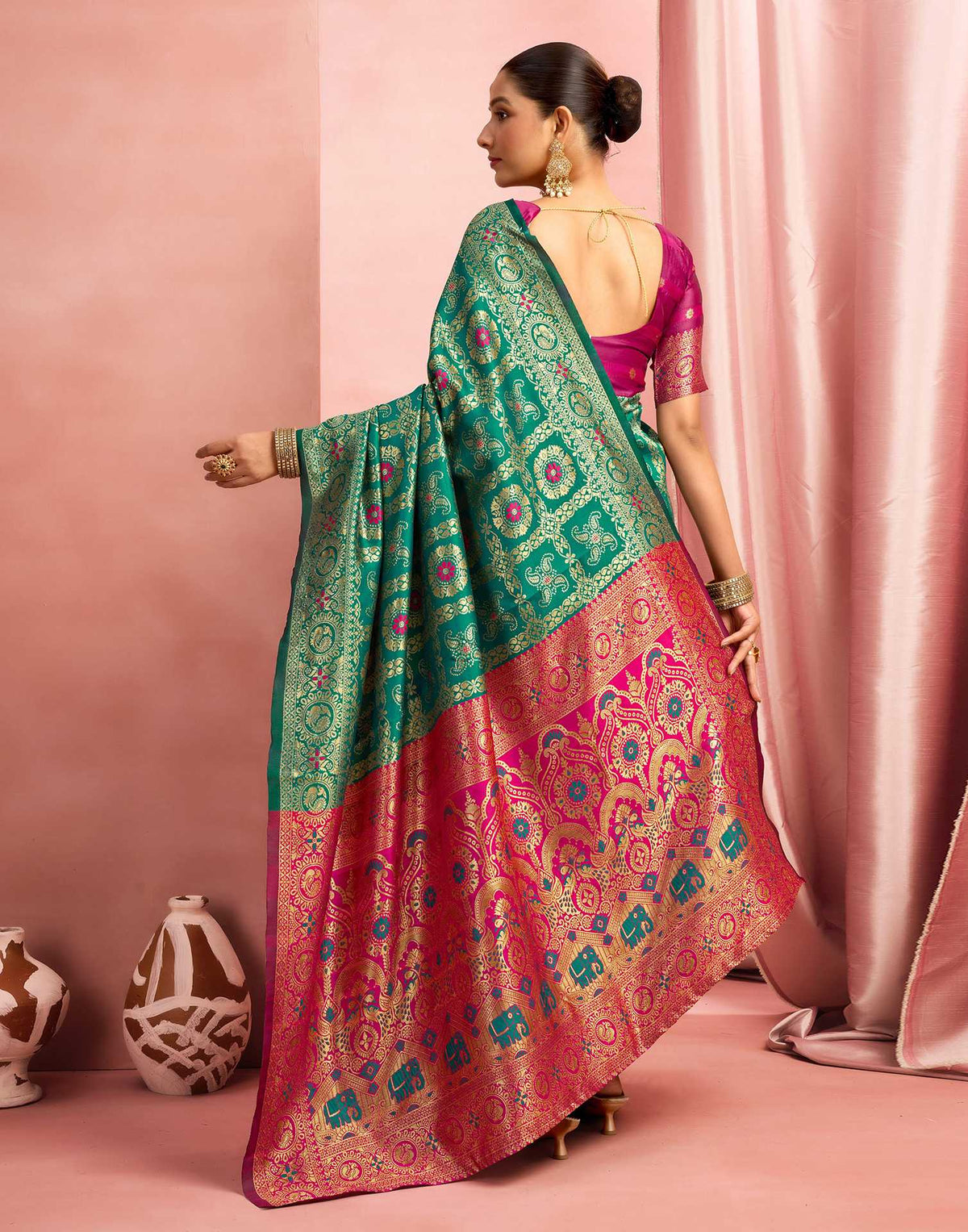 Teal Green Silk Woven Banarasi Saree