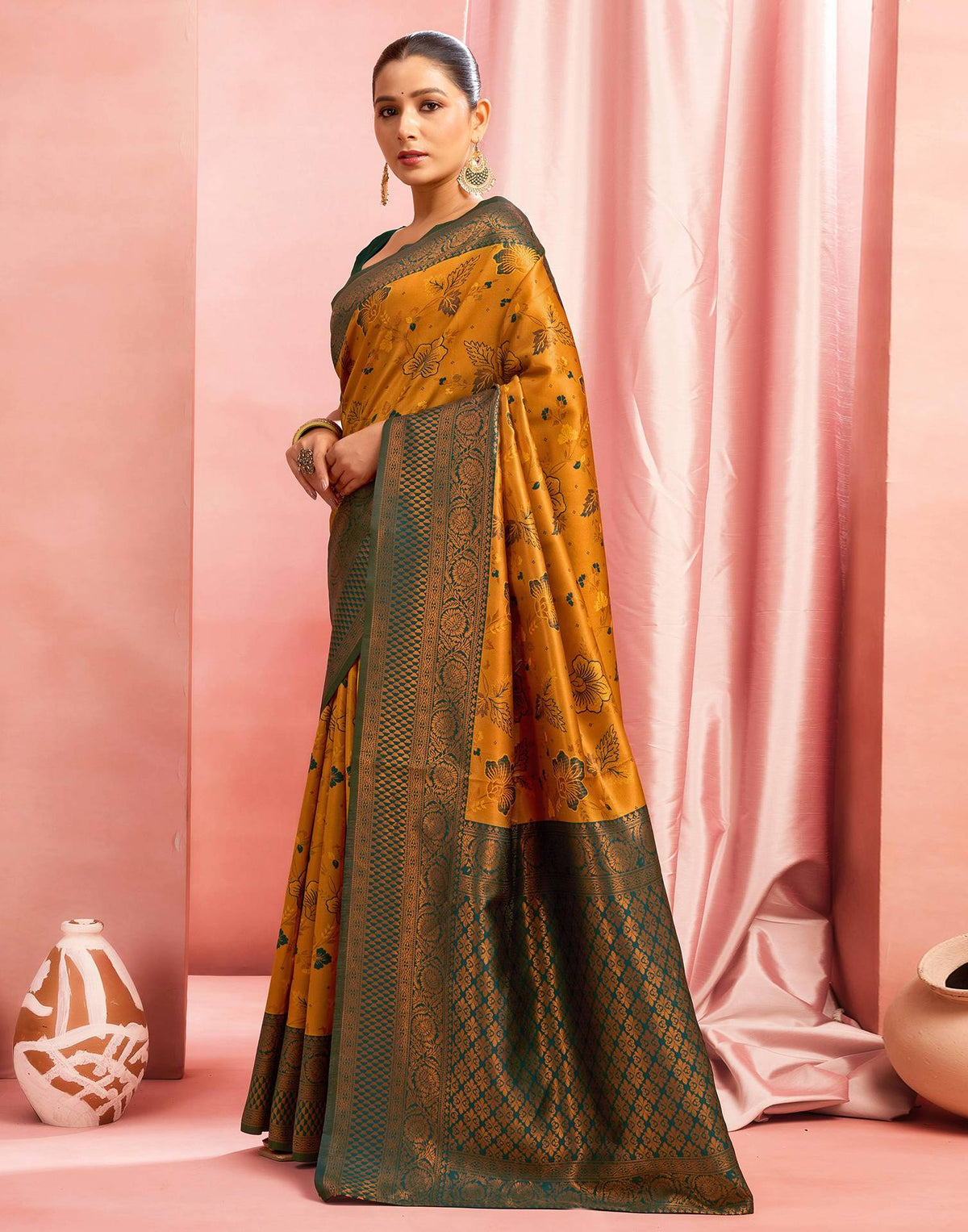 Mustard Yellow Silk Woven Kanjivaram Saree