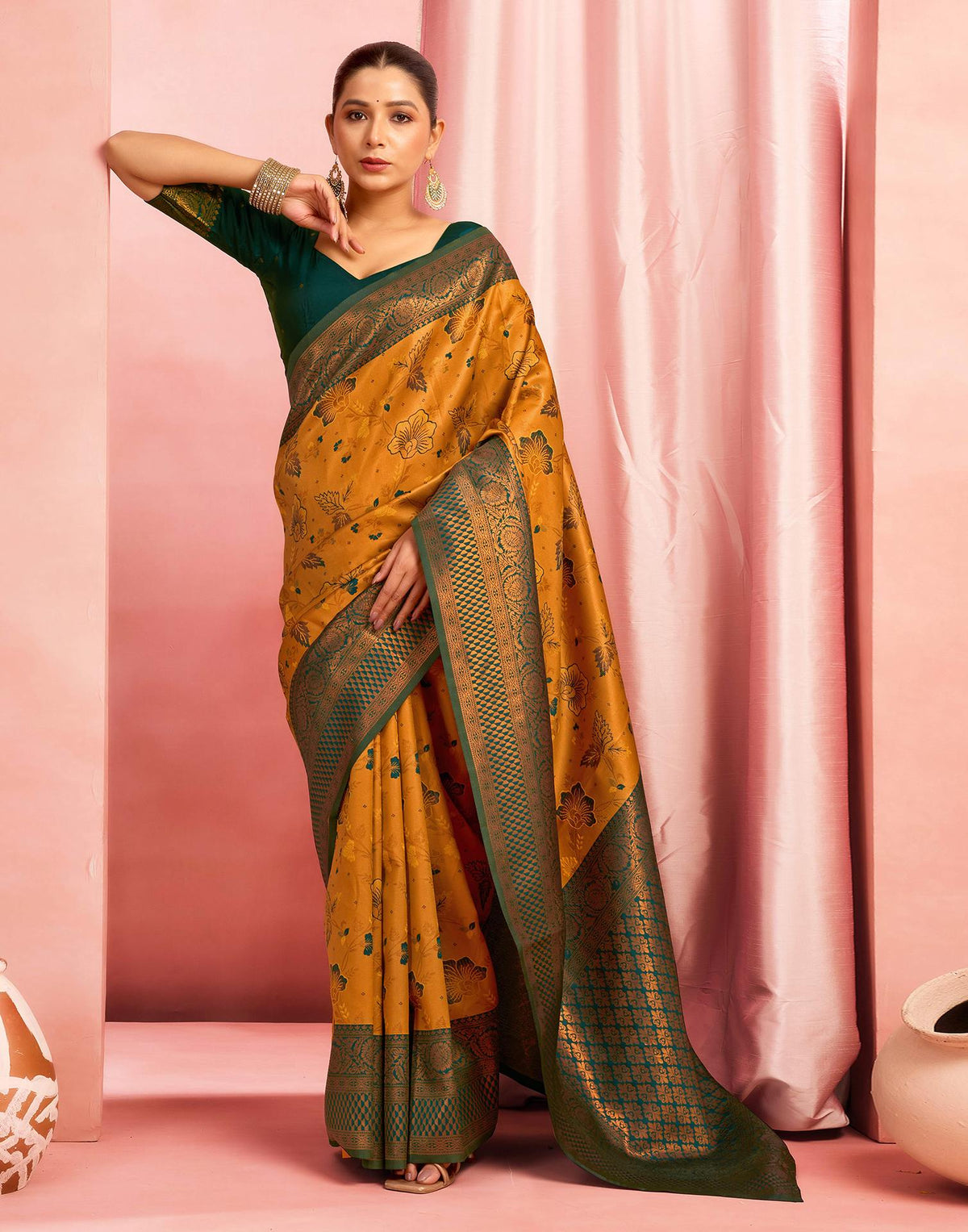 Mustard Yellow Silk Woven Kanjivaram Saree