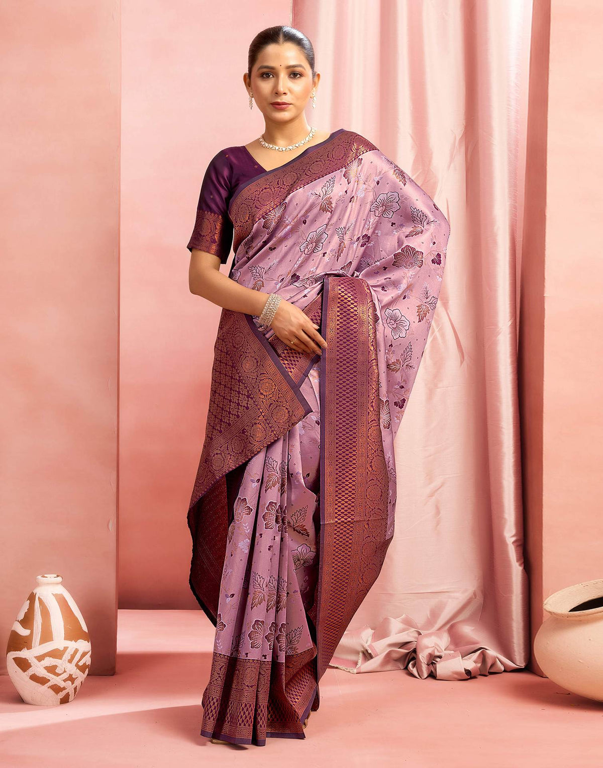 Dusty Purple Silk Woven Kanjivaram Saree