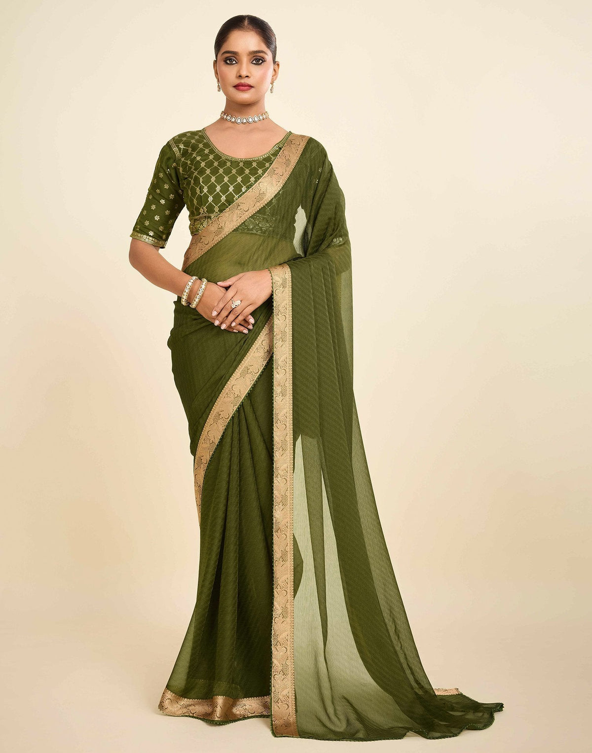 Green Chiffon Lace Saree