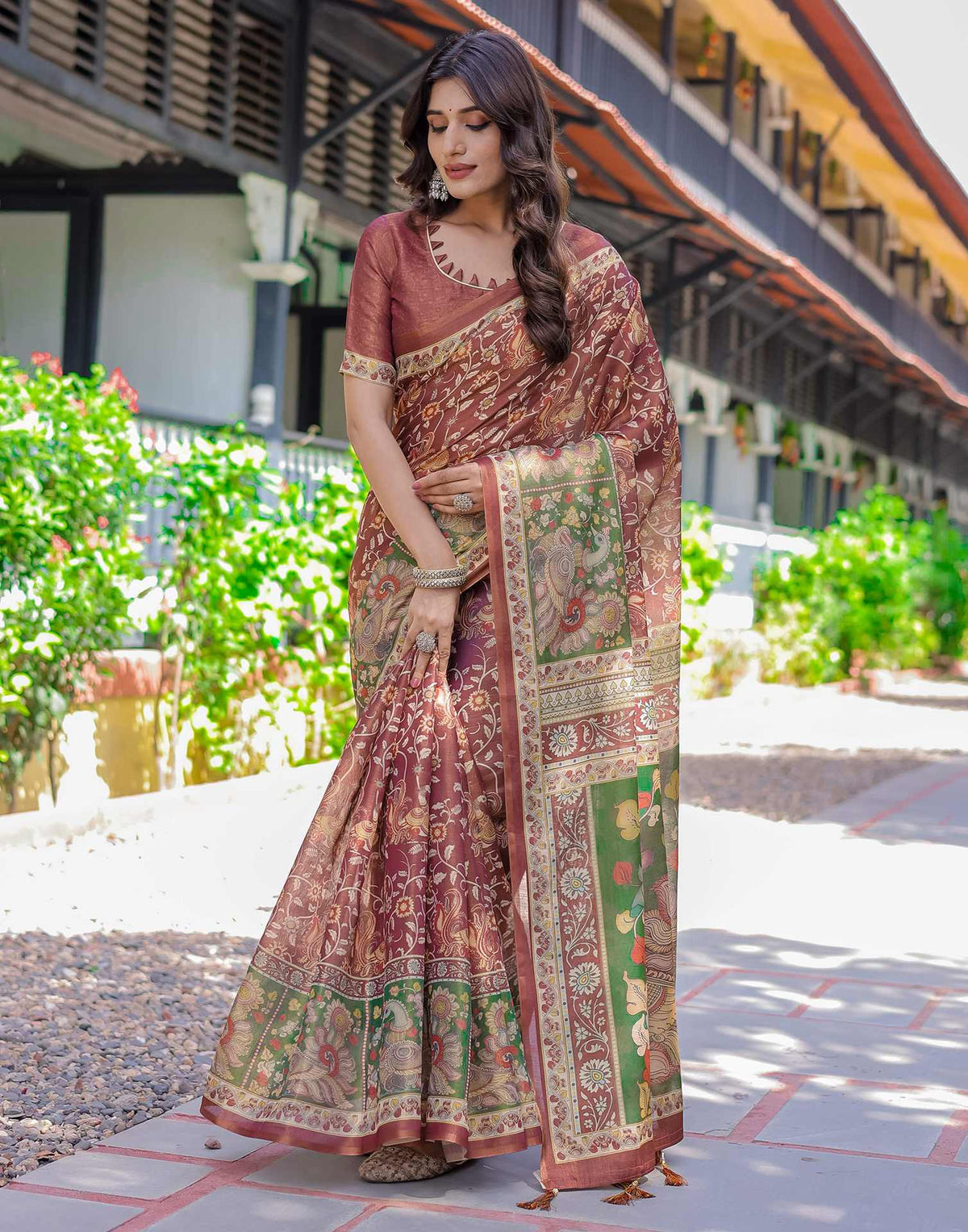 Maroon Shimmer Silk Printed Saree