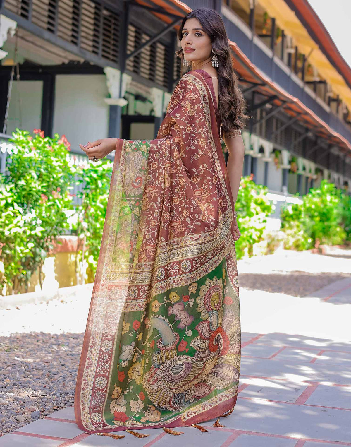Maroon Shimmer Silk Printed Saree