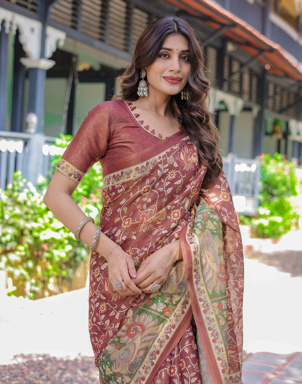 Maroon Shimmer Silk Printed Saree