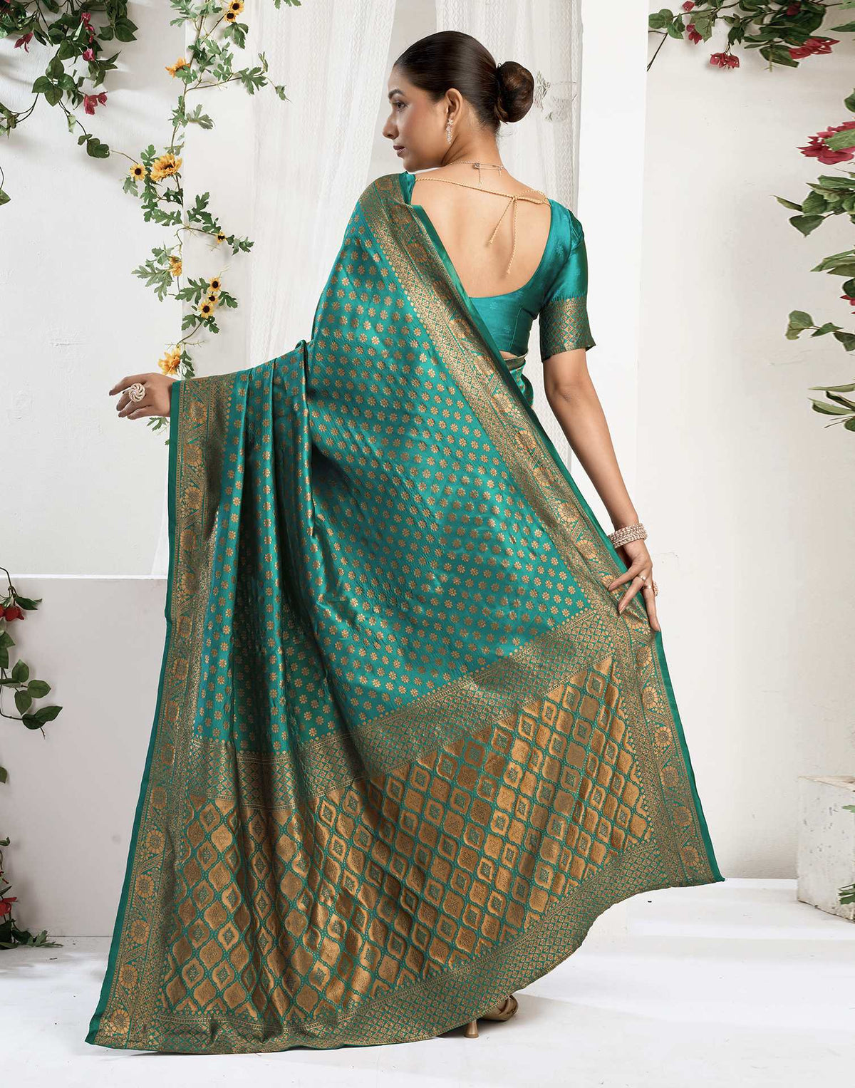 Teal Green Silk Woven Banarasi Saree