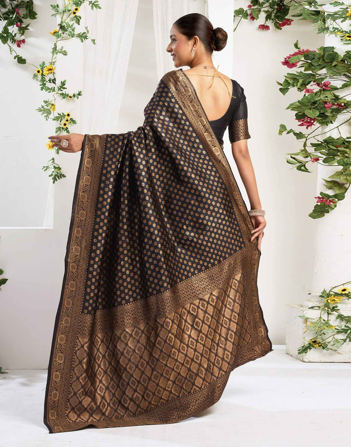 Royal Black Silk Woven Banarasi Saree