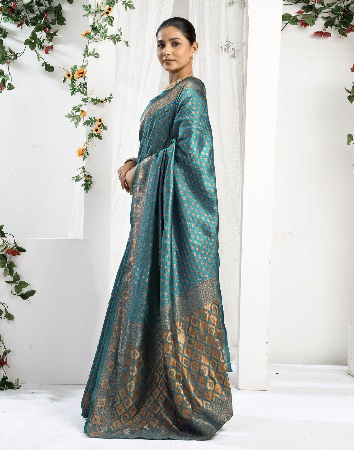 Teal Blue Silk Woven Banarasi Saree