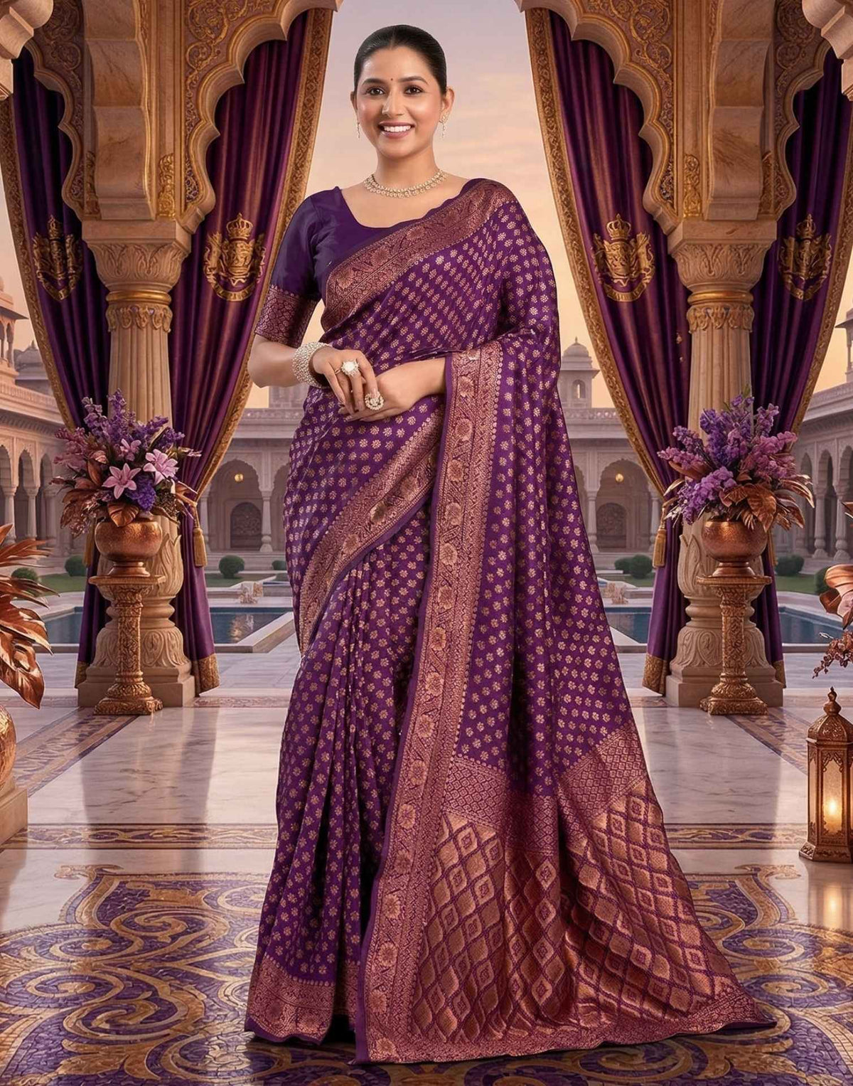 Dark Purple Silk Woven Banarasi Saree