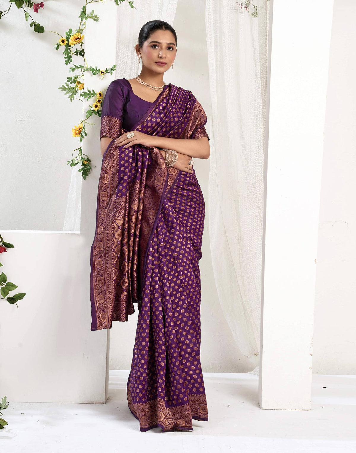 Dark Purple Silk Woven Banarasi Saree