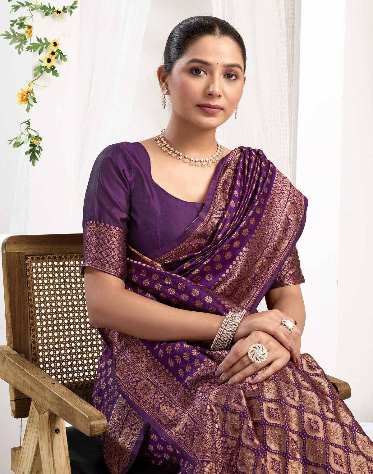 Dark Purple Silk Woven Banarasi Saree