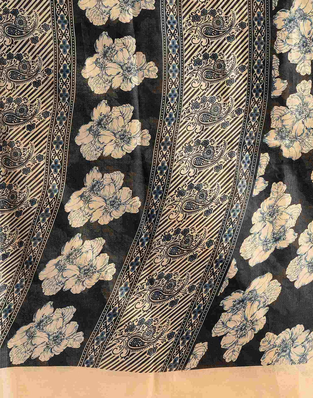 Black Cotton Floral Printed Saree