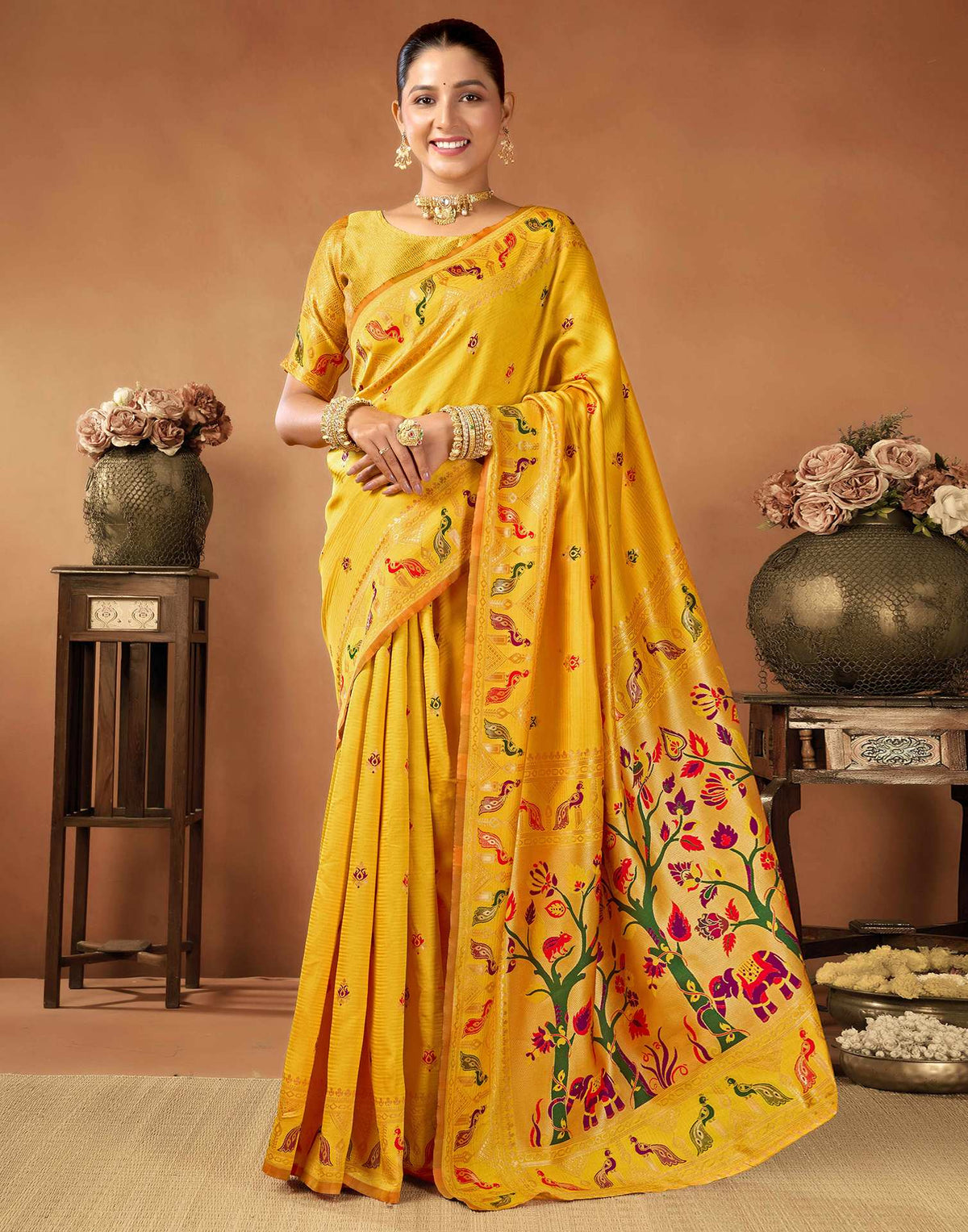 Yellow Silk Woven Paithani Saree