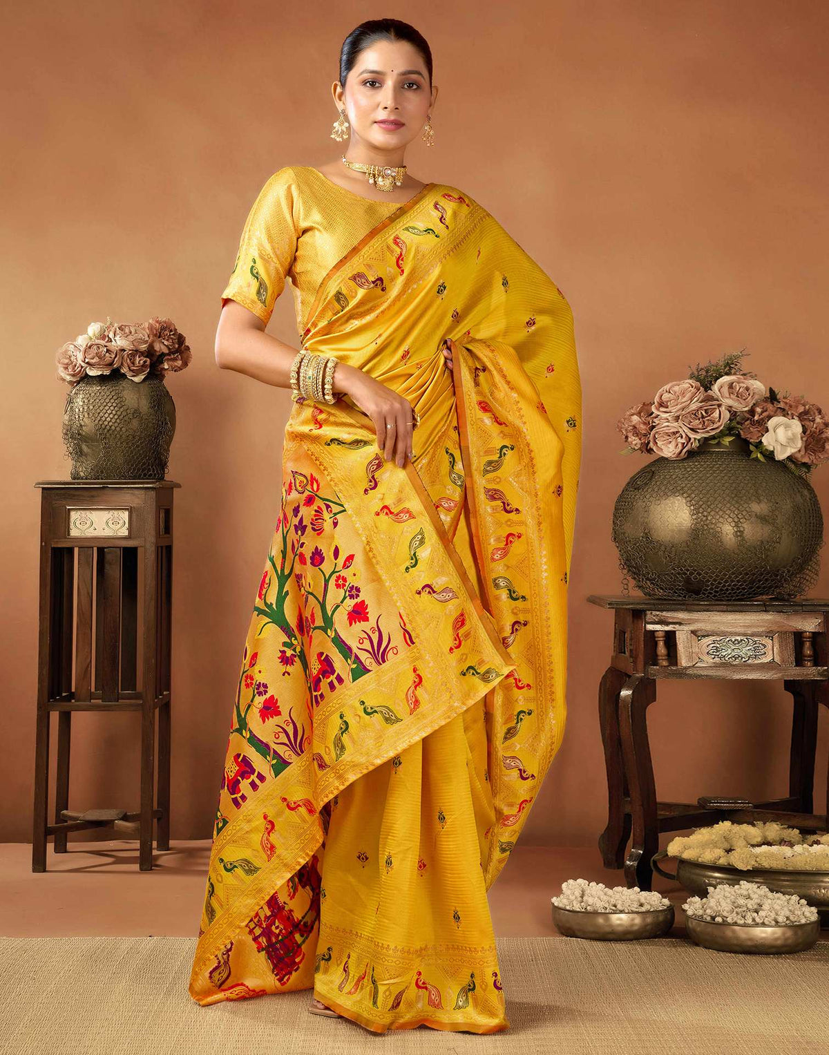 Yellow Silk Woven Paithani Saree