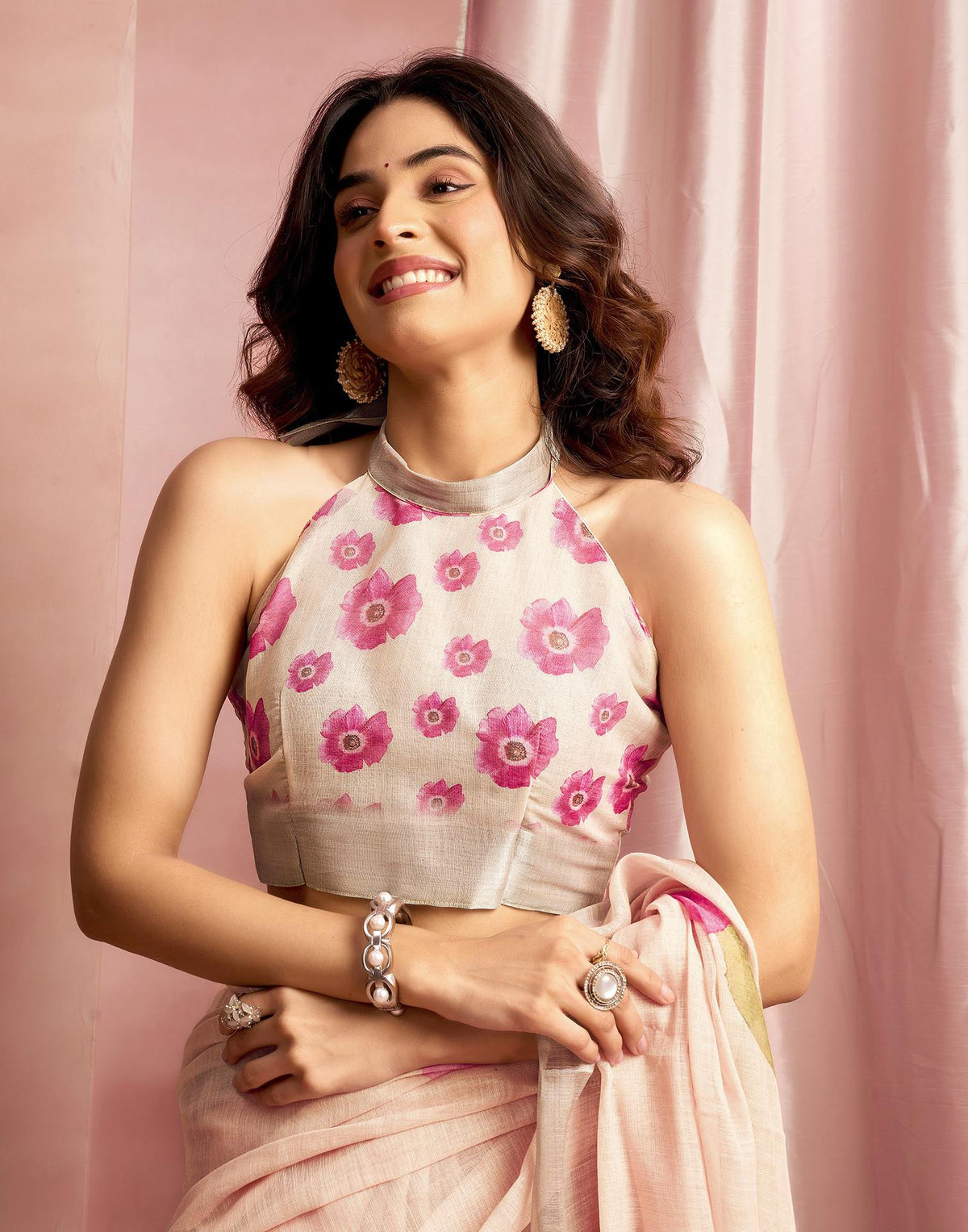 Ceam Cotton Linen Floral Printed Saree