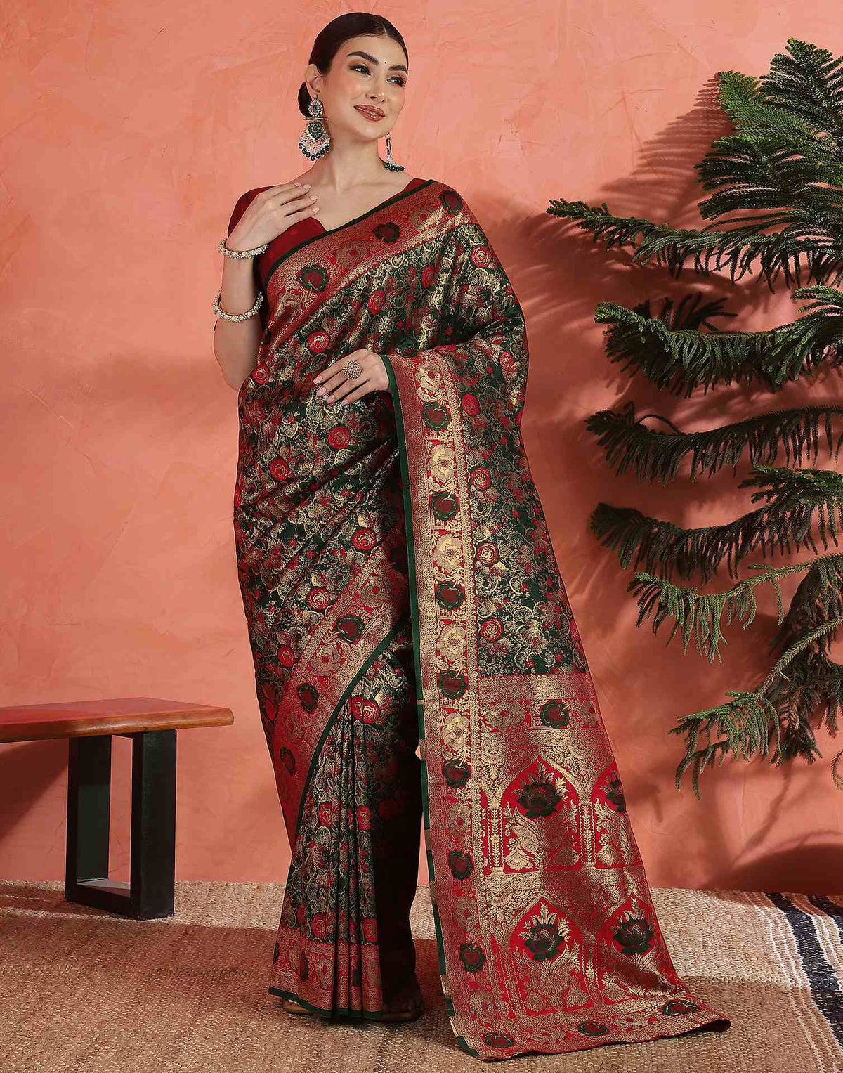 Dark Green Silk Woven Banarasi Saree