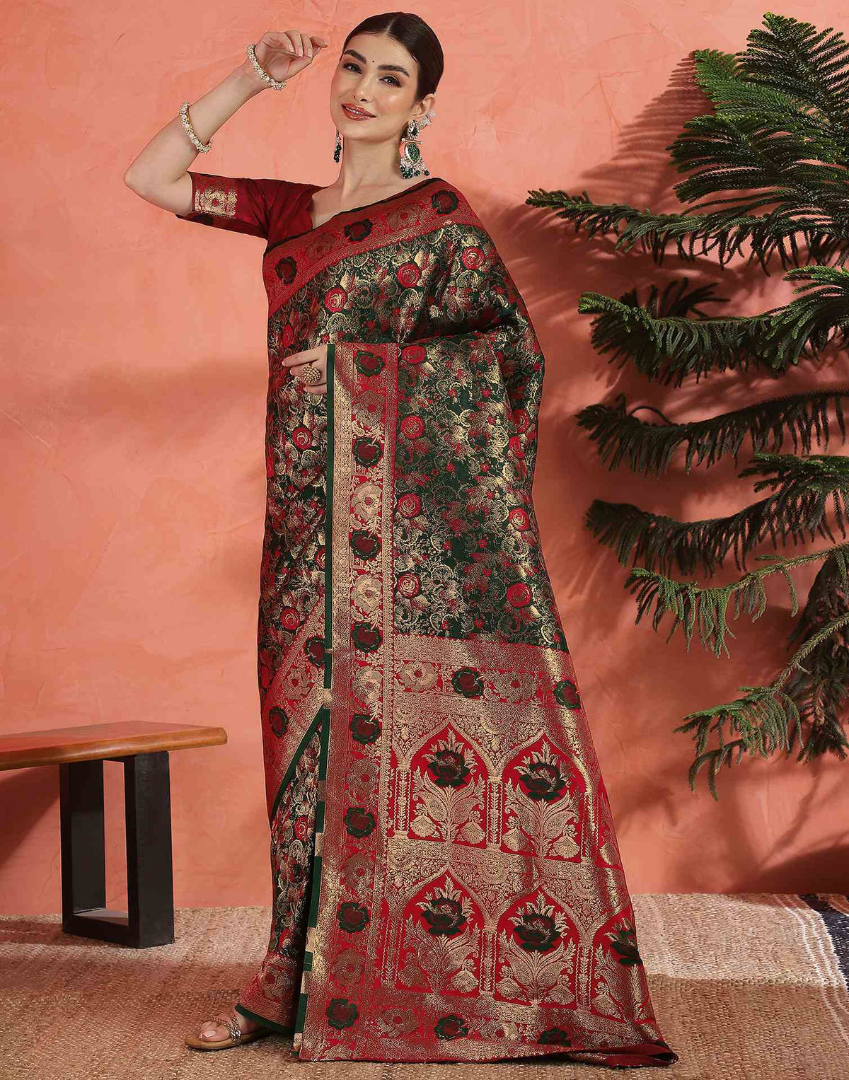 Dark Green Silk Woven Banarasi Saree