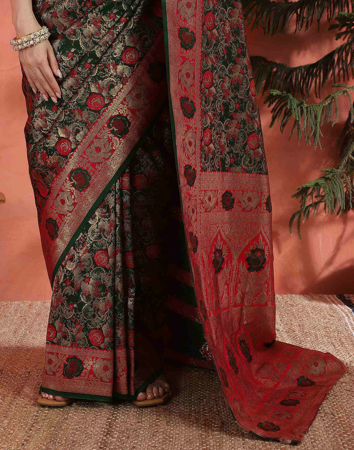 Dark Green Silk Woven Banarasi Saree
