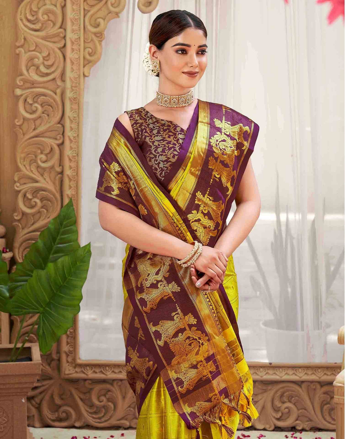 Mustard Silk Woven Kanjivaram Saree