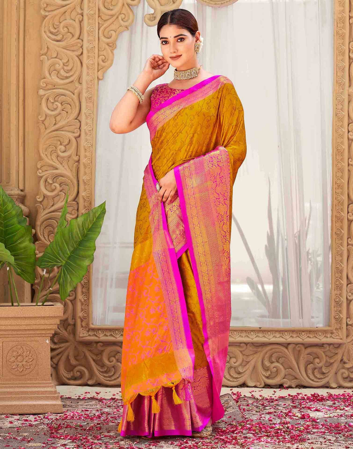 Mustard Yellow Silk Woven Kanjivaram Saree
