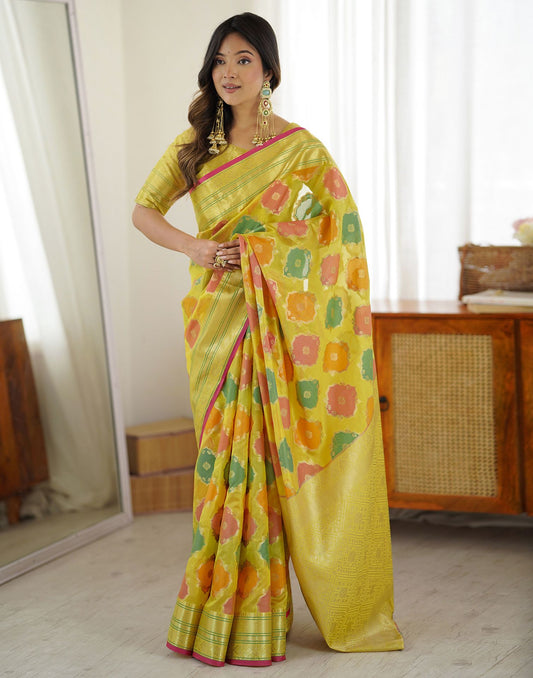 Yellow Silk Woven Saree