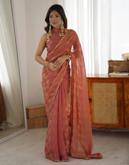 Pink Shimmer Woven Saree