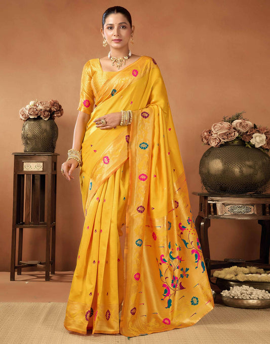 Yellow Silk Woven Paithani Saree