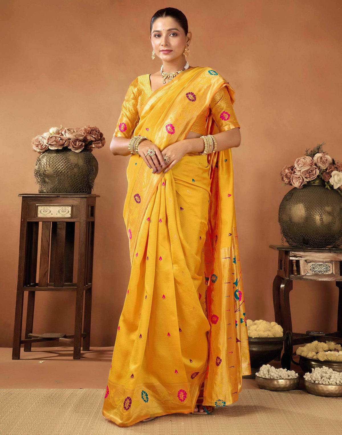Yellow Silk Woven Paithani Saree