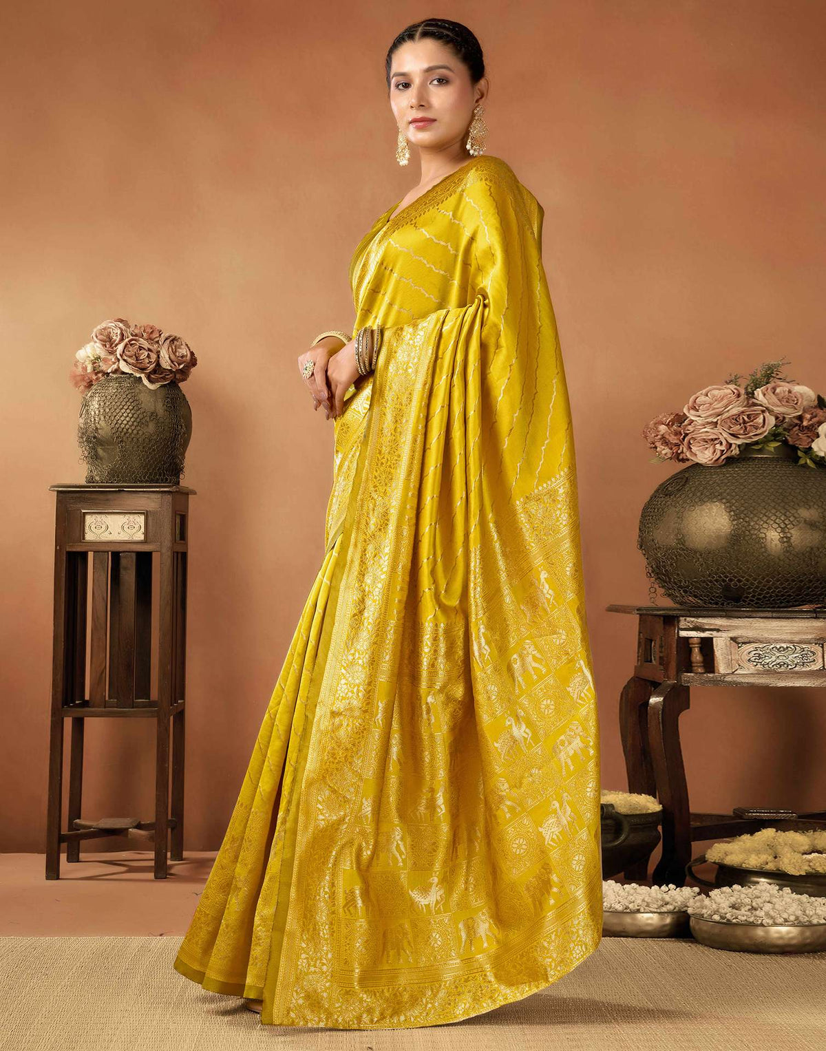 Mustard Yellow Silk Woven Saree
