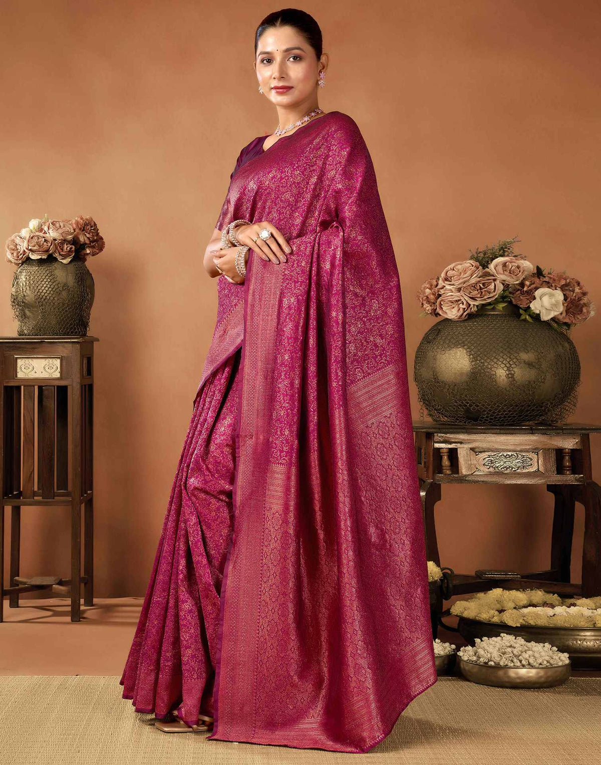 Dark Purple Silk Woven Saree