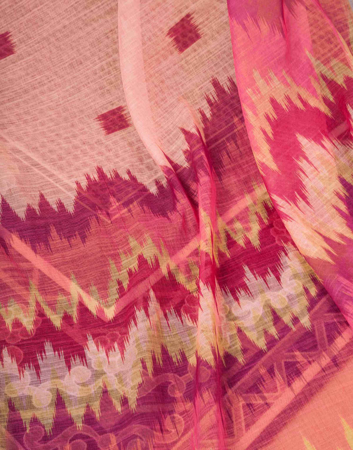 Ready To Wear Peach Linen Printed Saree With Pocket