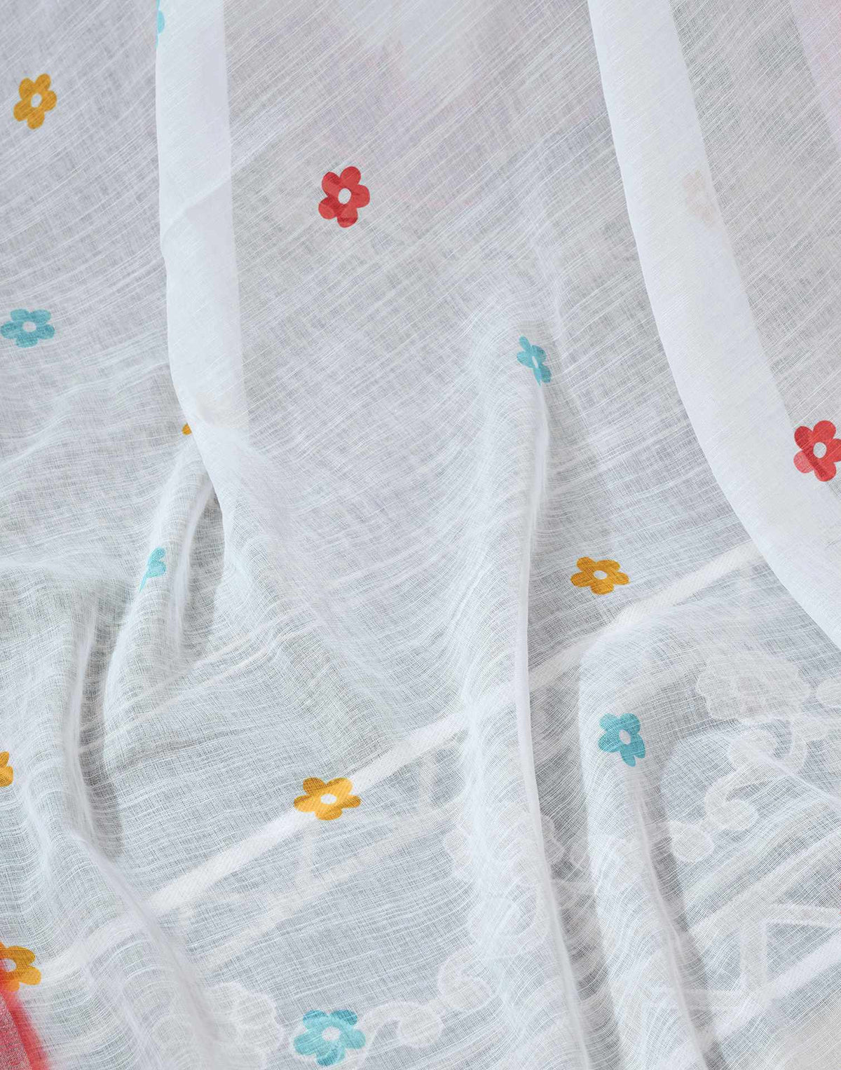 Ready to Wear White Linen Printed Saree With Pocket