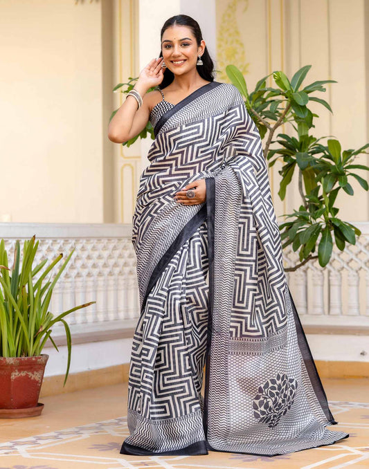 Grey Khadi Printed Saree