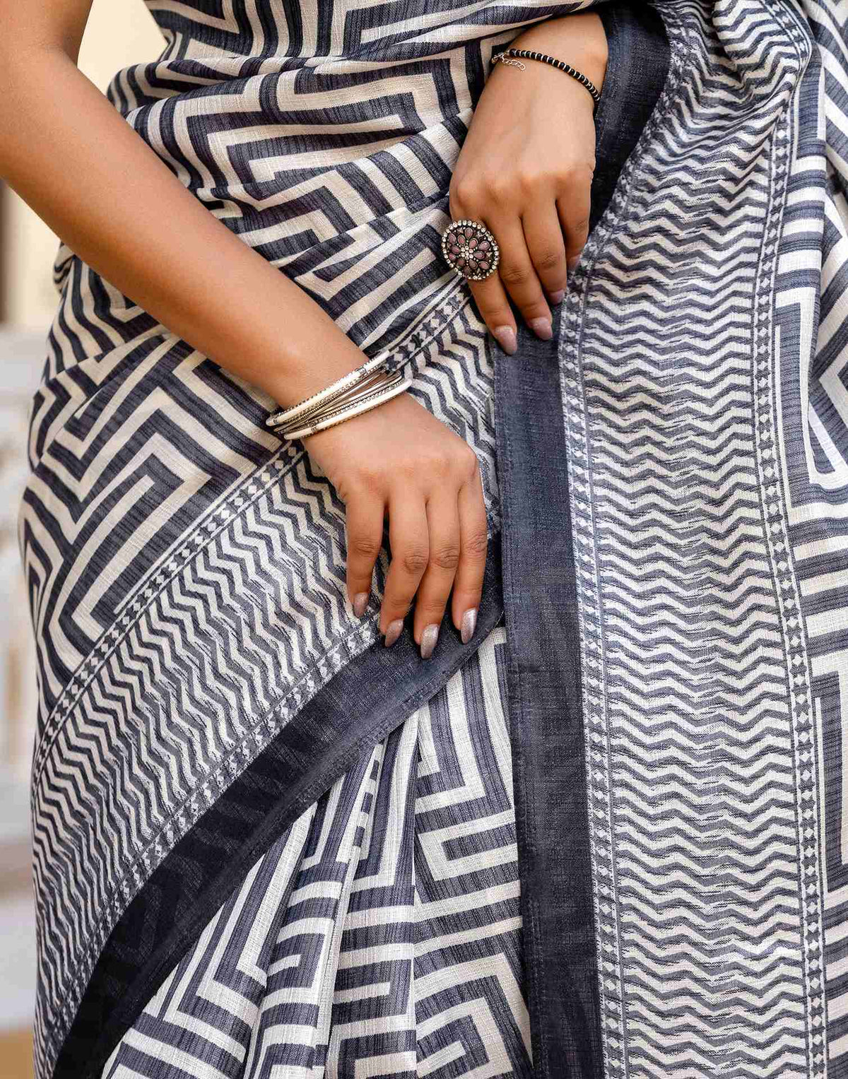Grey Khadi Printed Saree
