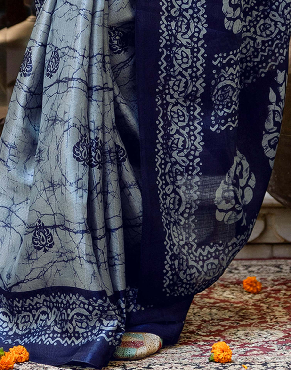 Grey Khadi Printed Saree