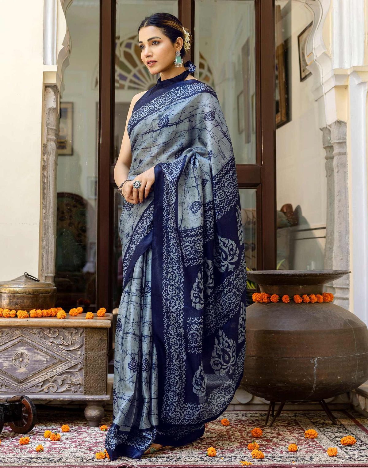 Grey Khadi Printed Saree