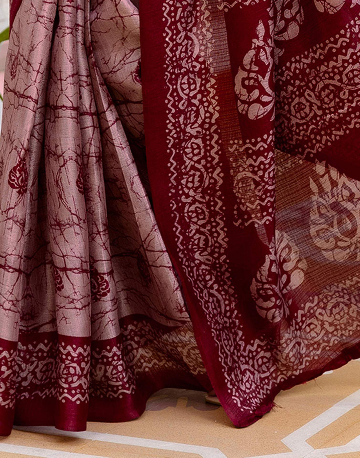 Dusty Rose Pink Khadi Printed Saree