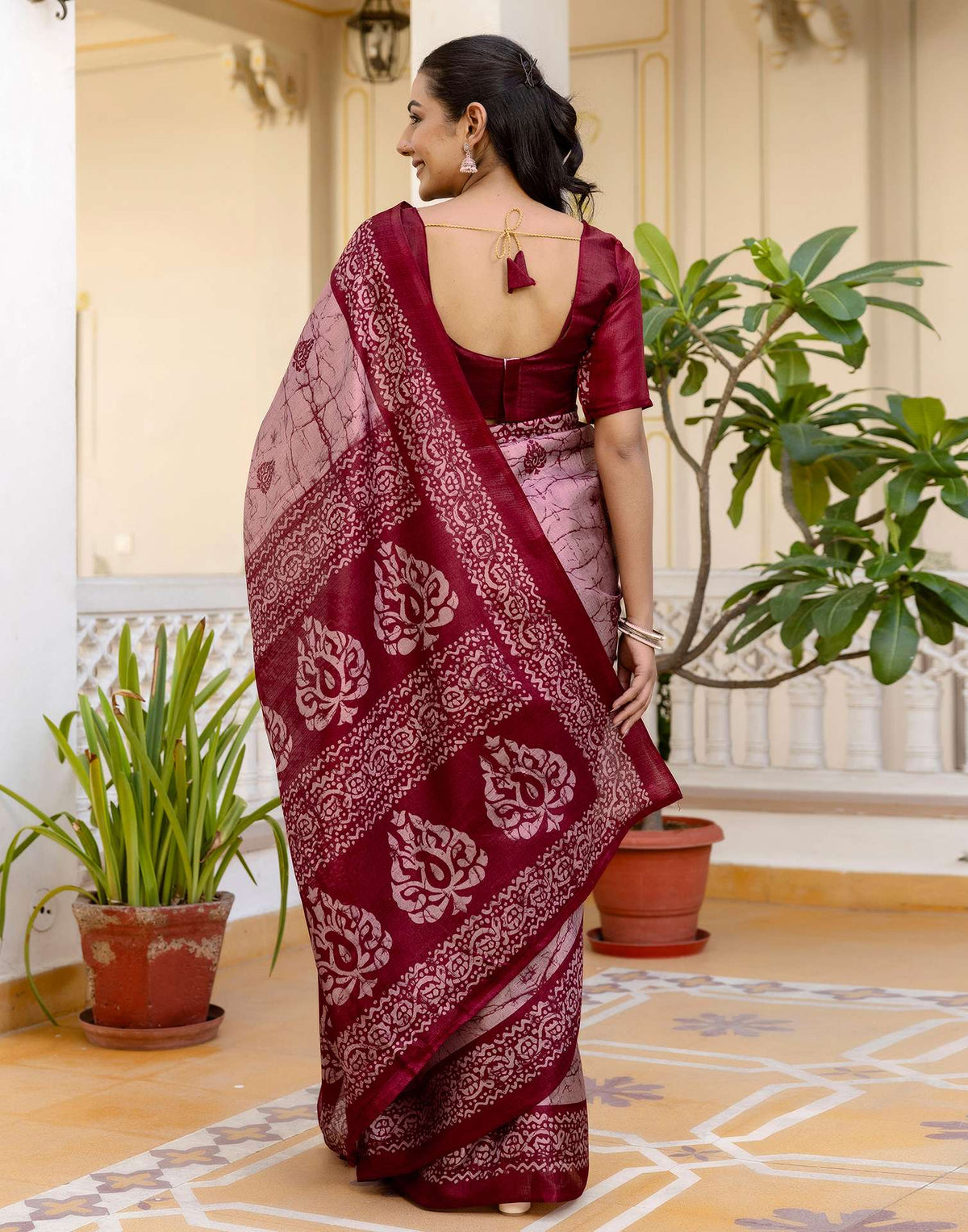 Dusty Rose Pink Khadi Printed Saree