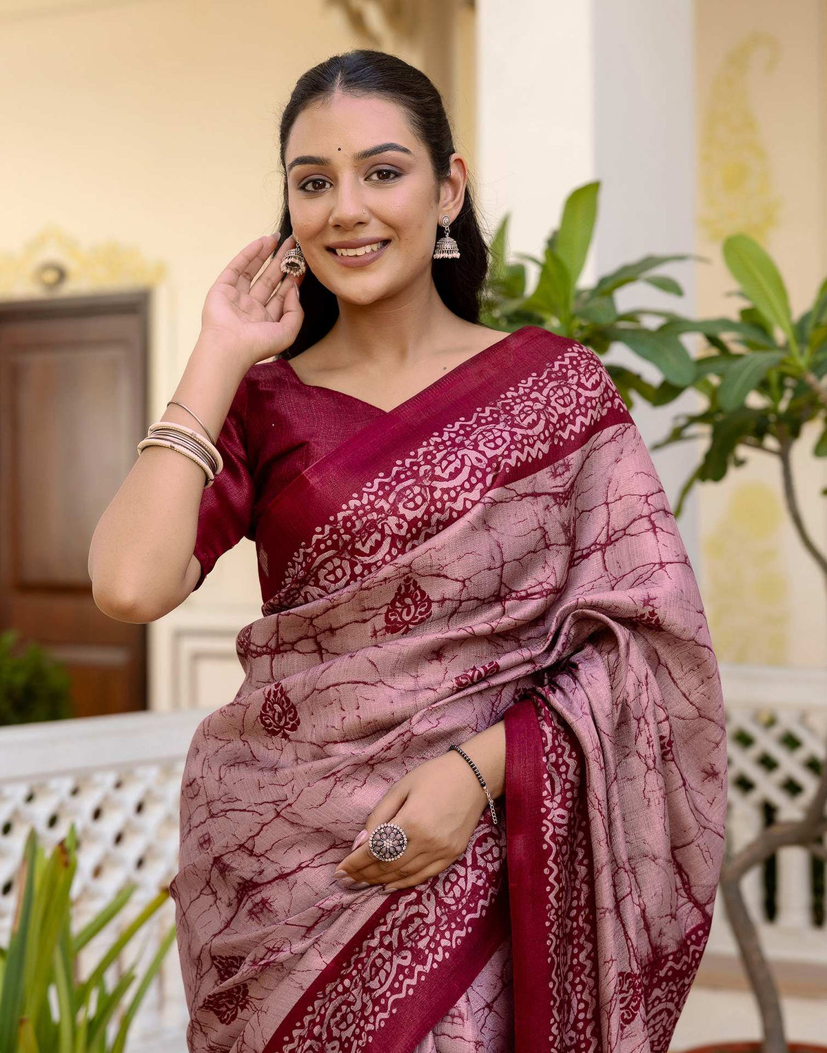 Dusty Rose Pink Khadi Printed Saree