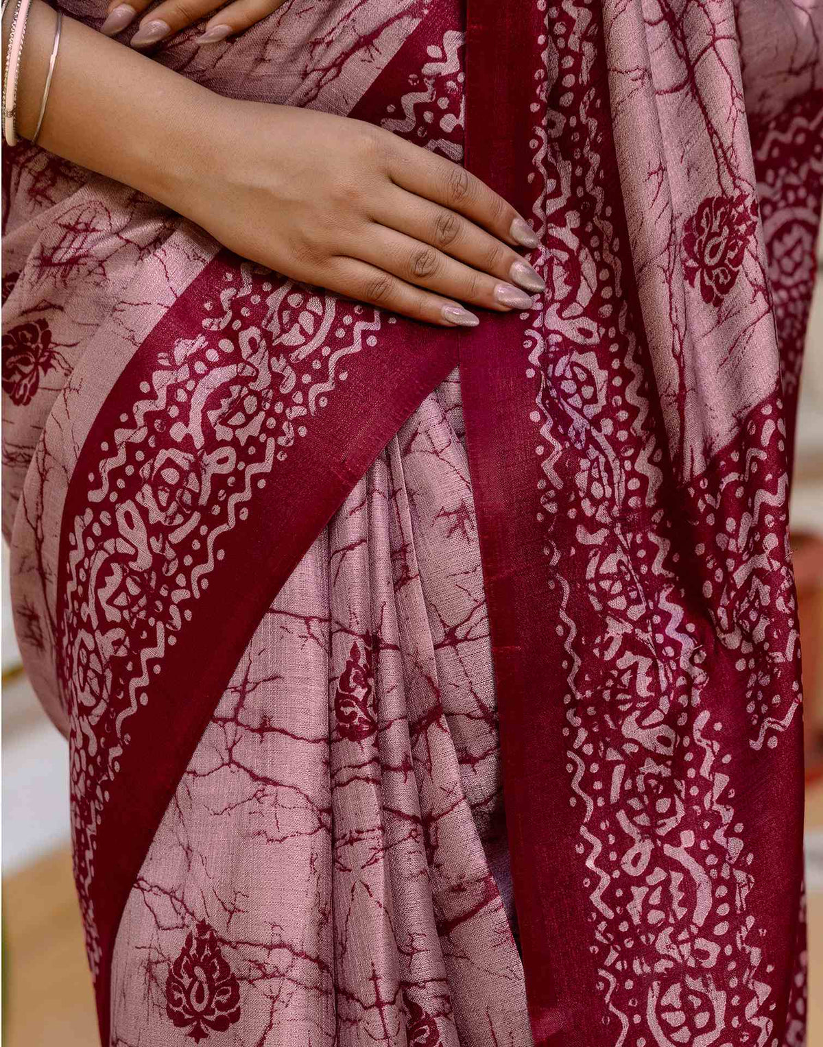 Dusty Rose Pink Khadi Printed Saree