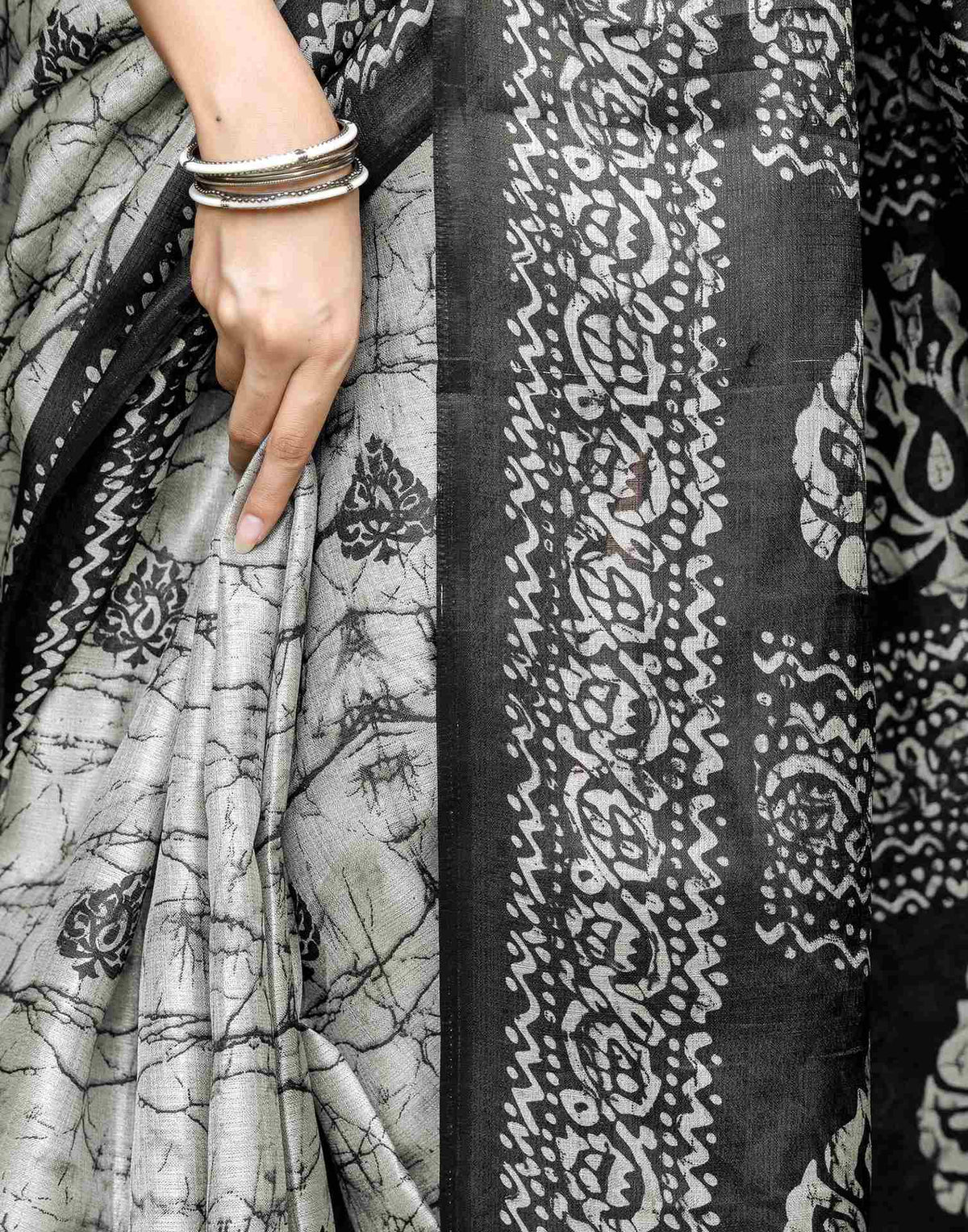 Grey Khadi Printed Saree