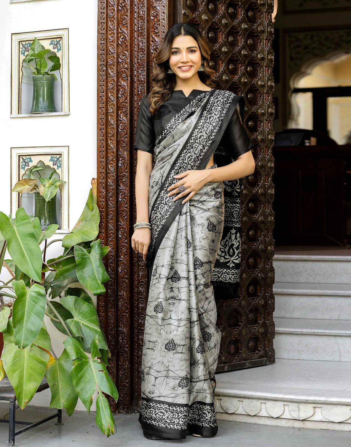 Grey Khadi Printed Saree