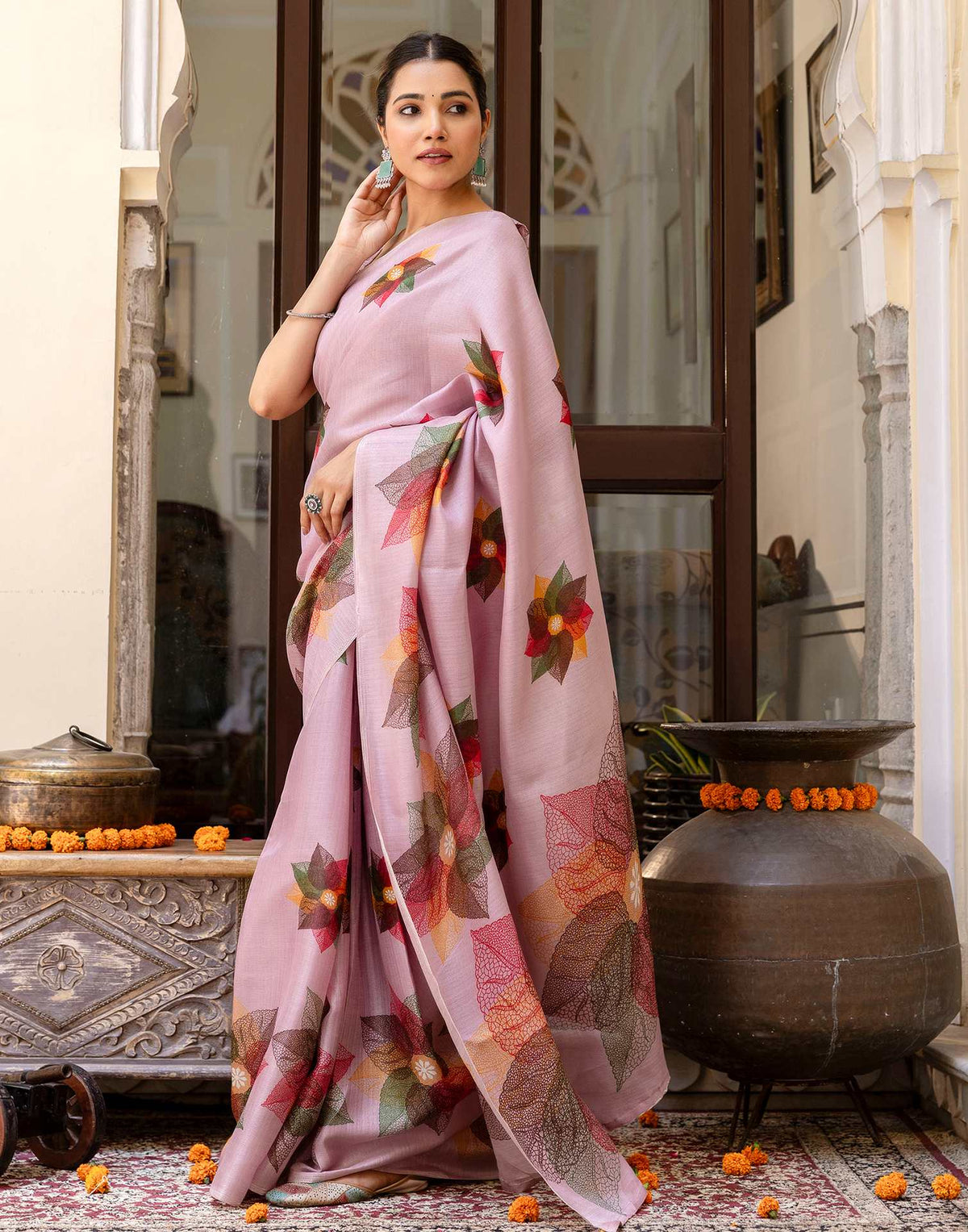 Pink Khadi Printed Saree