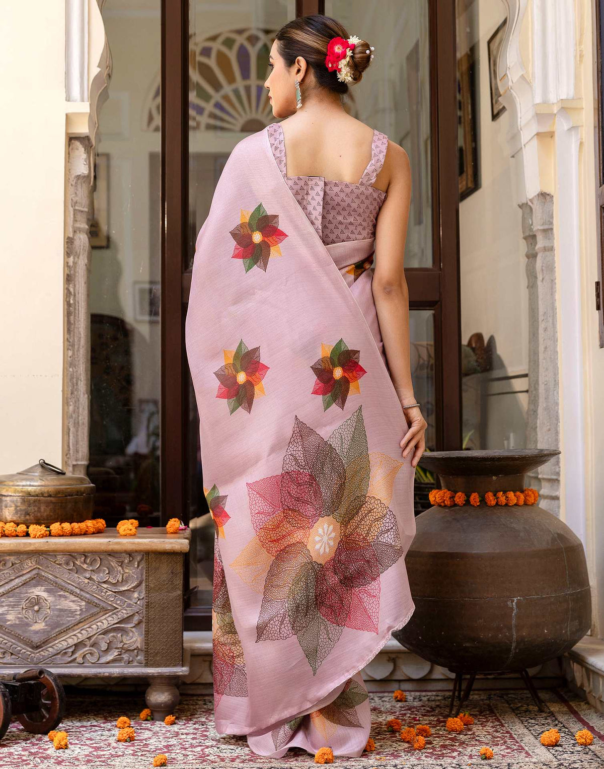 Pink Khadi Printed Saree