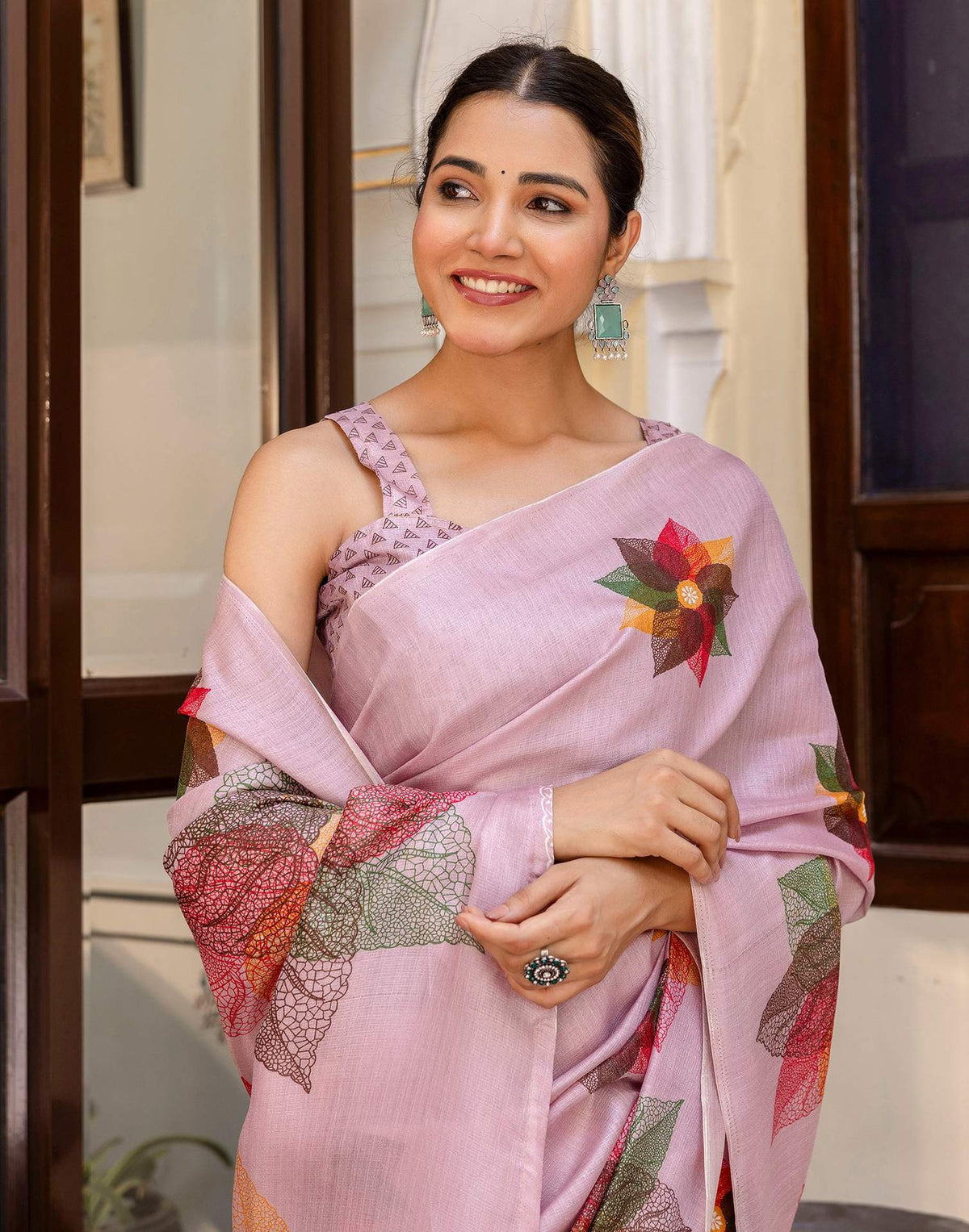 Pink Khadi Printed Saree