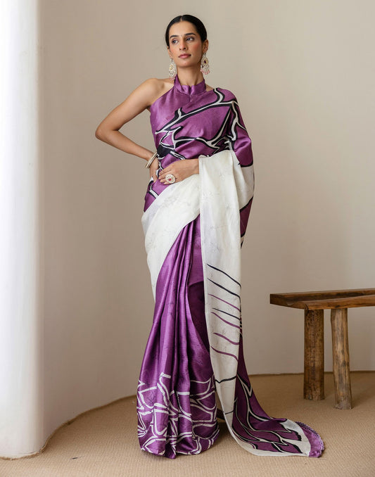 Dark Purple Khadi Printed Saree