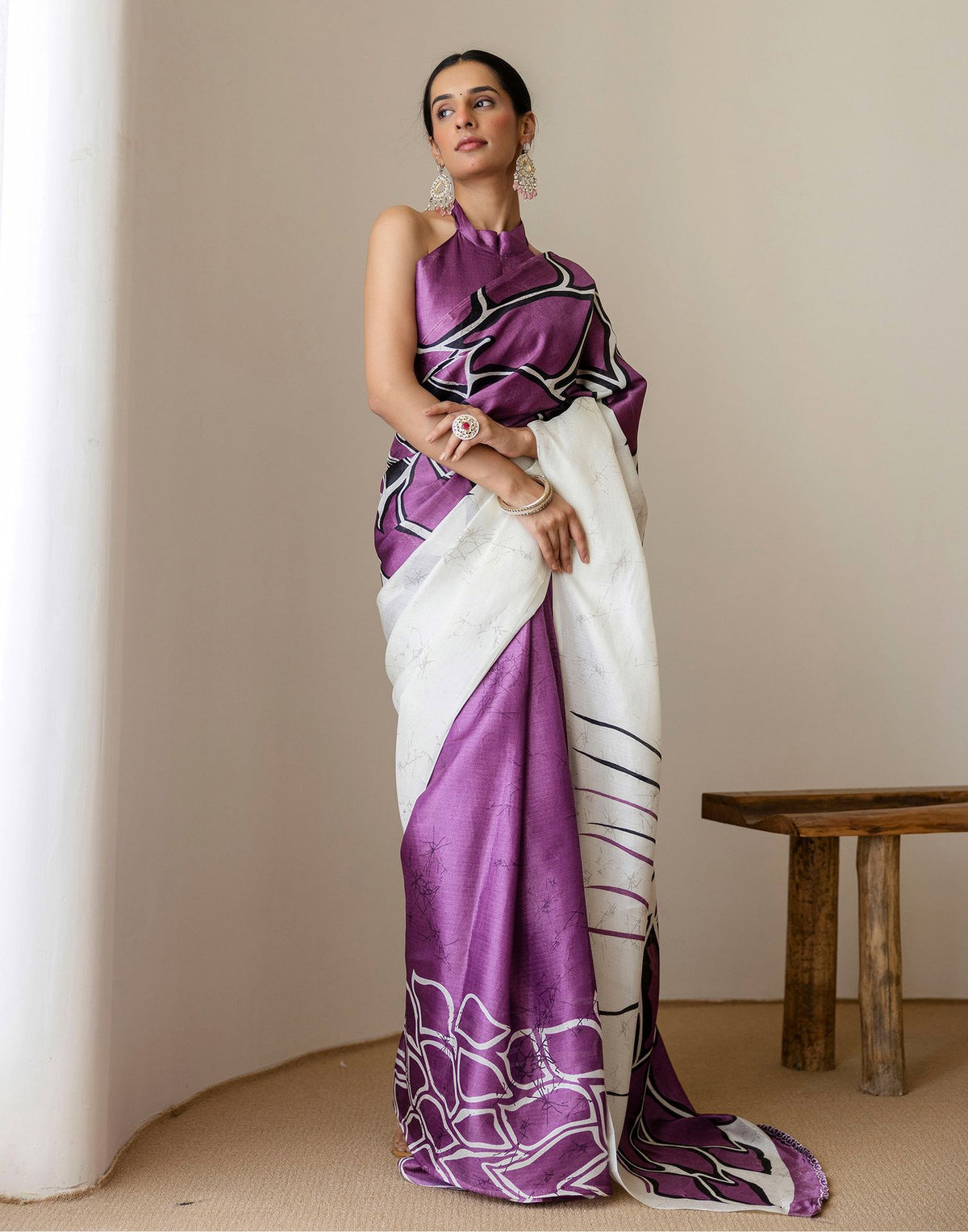 Dark Purple Khadi Printed Saree