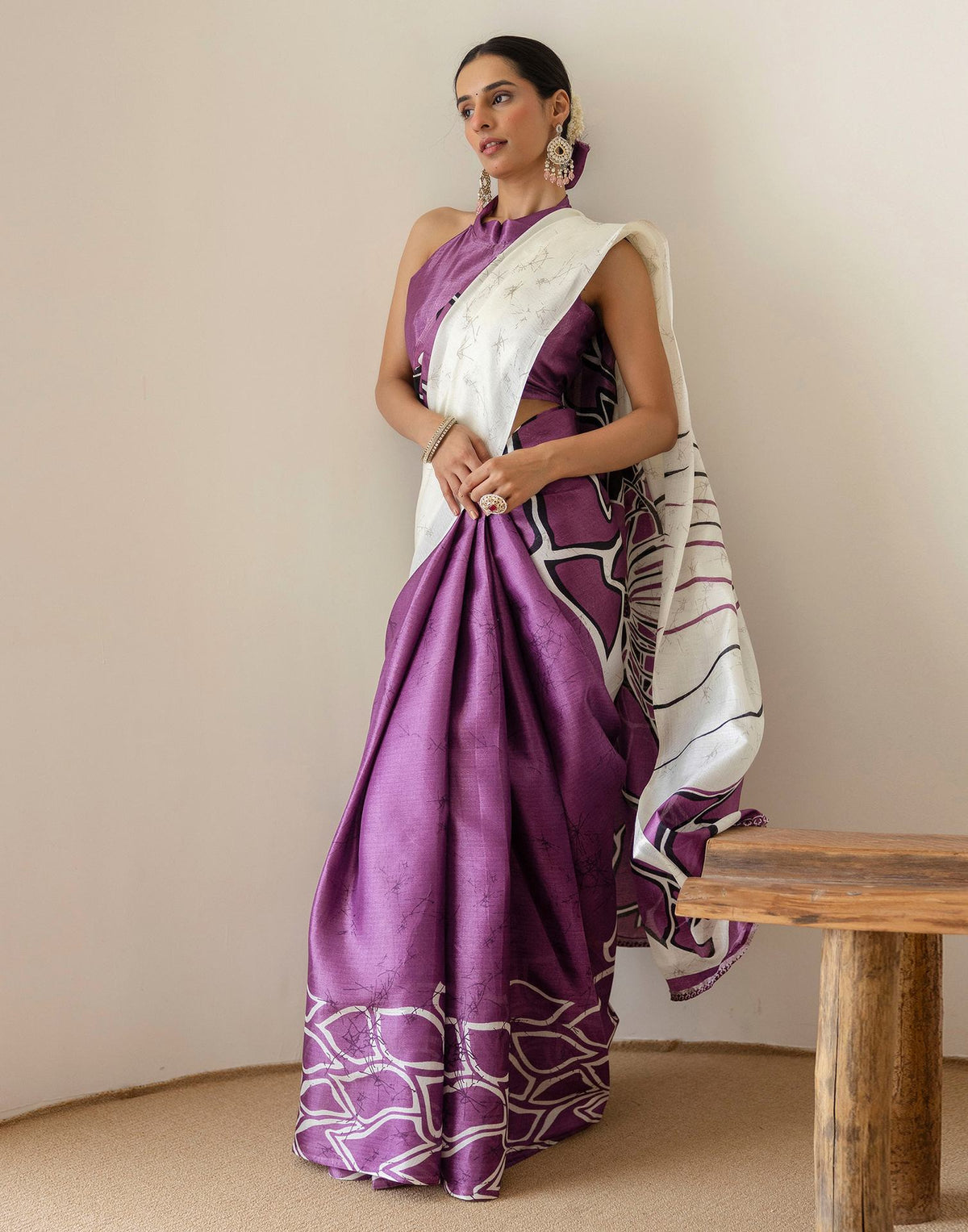 Dark Purple Khadi Printed Saree