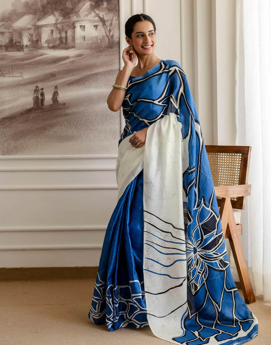 Blue Khadi Printed Saree