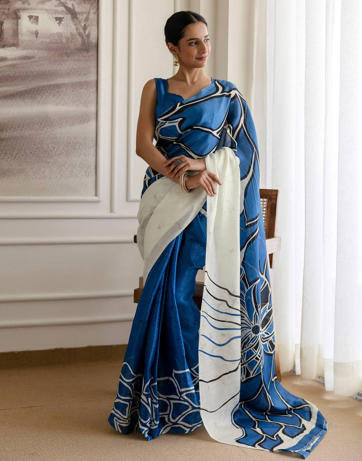 Blue Khadi Printed Saree